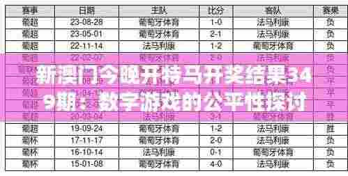 新澳门今晚开特马开奖结果349期:数字游戏的公平性探讨