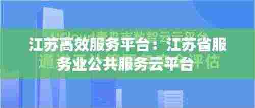 江苏高效服务平台:江苏省服务业公共服务云平台
