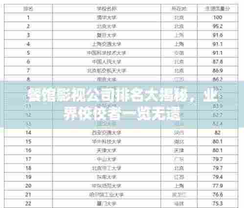 餐馆影视公司排名大揭秘,业界佼佼者一览无遗